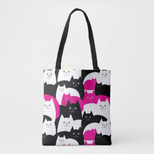 Cute Kitty Cat Pattern roze en Black Tote Bag
