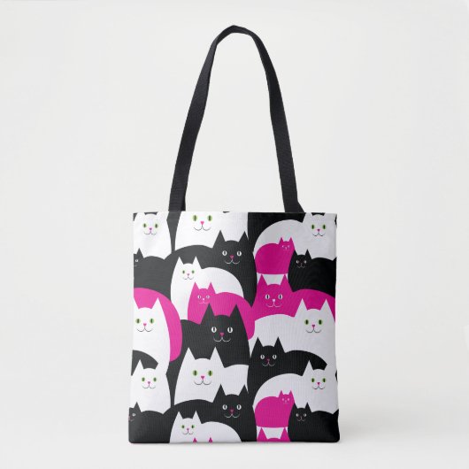 Cute Kitty Cat Pattern roze en Black Tote Bag (Voorkant)