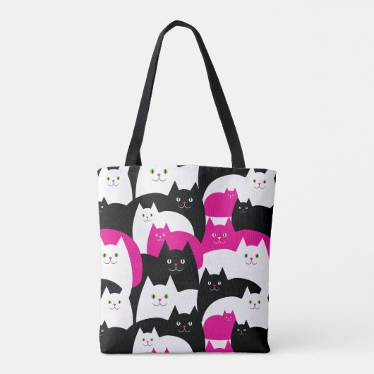 Cute Kitty Cat Pattern roze en Black Tote Bag (Achterkant)