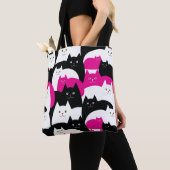 Cute Kitty Cat Pattern roze en Black Tote Bag (Dichtbij)