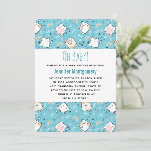 Cute Kitty Cat Pattern Whimsical Baby shower Kaart (Staand voorkant)