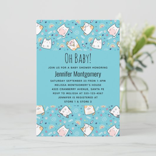 Cute Kitty Cat Pattern Whimsical Baby shower Kaart (Staand voorkant)