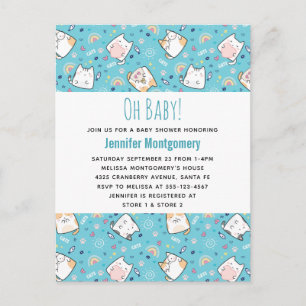 Cute Kitty Cat Pattern Whimsical Baby shower Uitnodiging Briefkaart