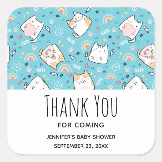 Cute Kitty Cat Pattern Whimsical Baby shower Vierkante Sticker (Voorkant)