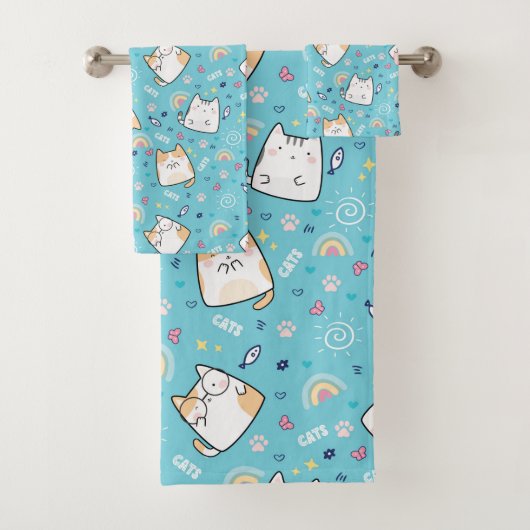 Cute Kitty Cat Pattern Whimsical Bad Handdoek (Insitu)
