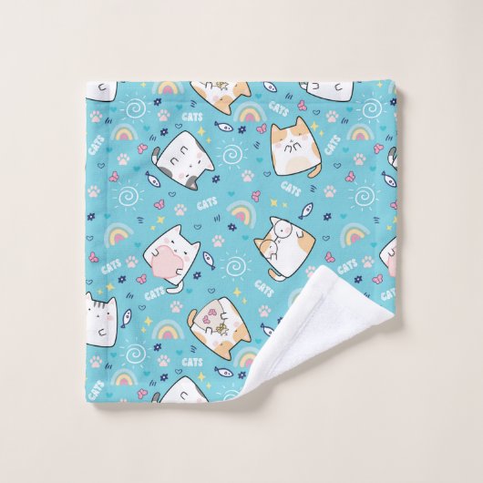 Cute Kitty Cat Pattern Whimsical Bad Handdoek (Wasdoekje)