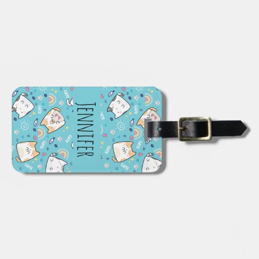 Cute Kitty Cat Pattern Whimsical Bagagelabel (Voorkant horizontaal)