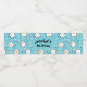 Cute Kitty Cat Pattern Whimsical Birthday Water Waterfles Etiket (Enkel label)