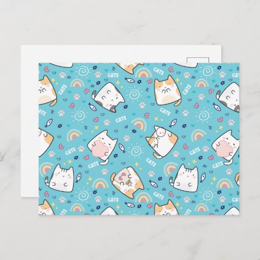 Cute Kitty Cat Pattern Whimsical Briefkaart (Voorkant / Achterkant)