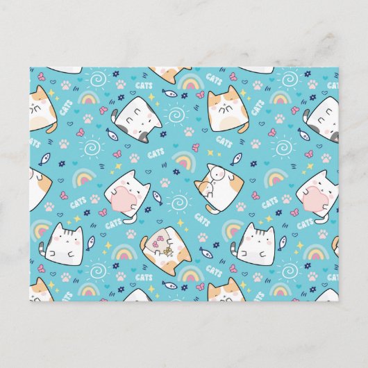 Cute Kitty Cat Pattern Whimsical Briefkaart (Voorkant)