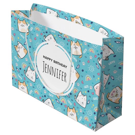 Cute Kitty Cat Pattern Whimsical Dag Groot Cadeauzakje (Achterkant Gekanteld)