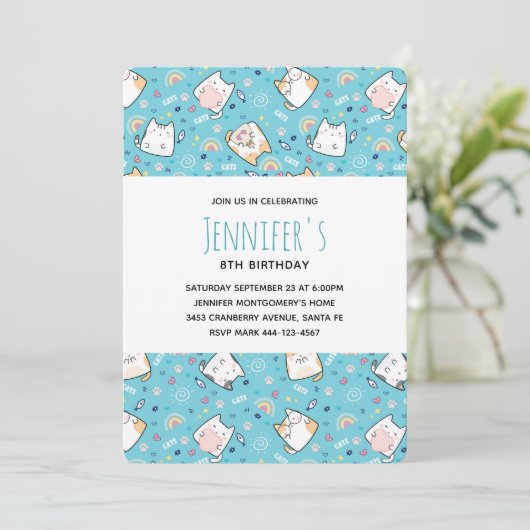 Cute Kitty Cat Pattern Whimsical Dag Kaart (Staand voorkant)