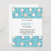 Cute Kitty Cat Pattern Whimsical Dag Uitnodiging Briefkaart (Voorkant / Achterkant)