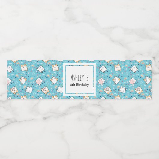 Cute Kitty Cat Pattern Whimsical Dag Waterfles Etiket (Enkel label)