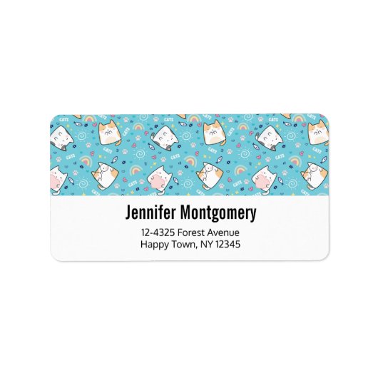Cute Kitty Cat Pattern Whimsical Etiket (Voorkant)