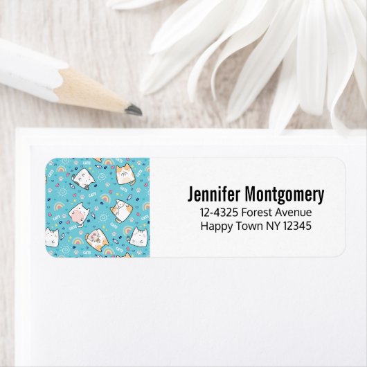 Cute Kitty Cat Pattern Whimsical Etiket (Insitu)