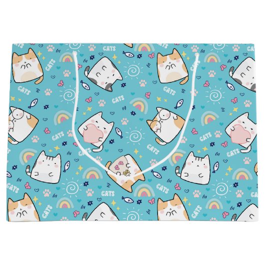 Cute Kitty Cat Pattern Whimsical Groot Cadeauzakje (Voorkant)