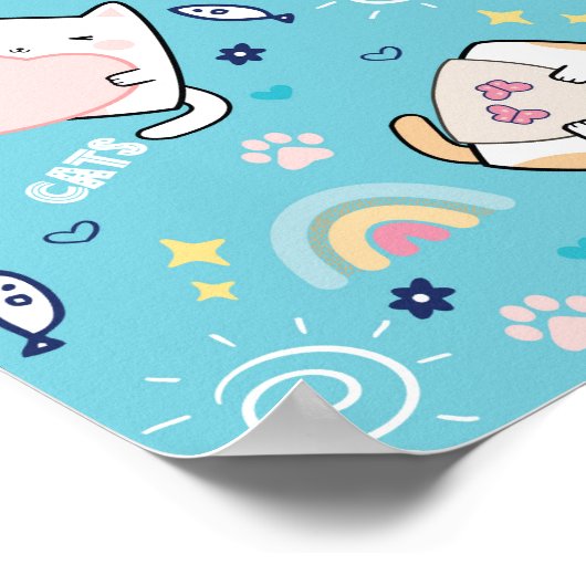 Cute Kitty Cat Pattern Whimsical Poster (Hoek)