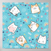 Cute Kitty Cat Pattern Whimsical Poster (Voorkant)