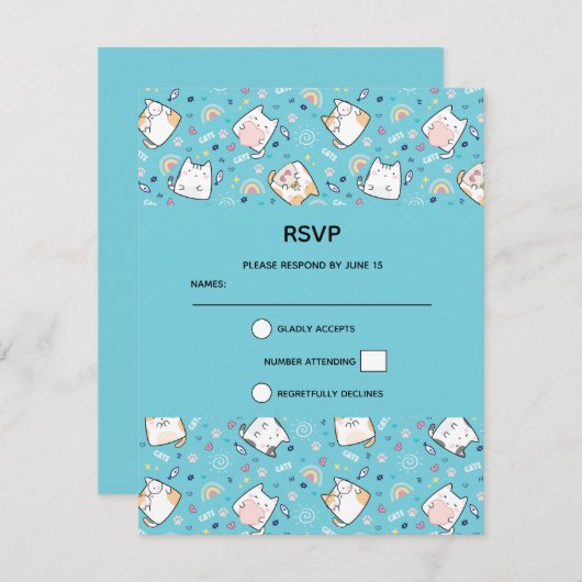 Cute Kitty Cat Pattern Whimsical RSVP Kaartje (Voorkant / Achterkant)