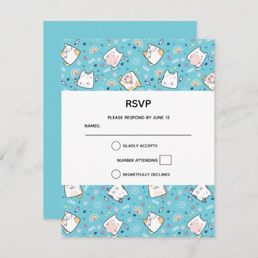 Cute Kitty Cat Pattern Whimsical RSVP Kaartje (Voorkant / Achterkant)