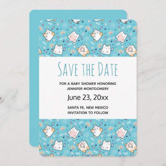 Cute Kitty Cat Pattern Whimsical Save the Date (Voorkant / Achterkant)