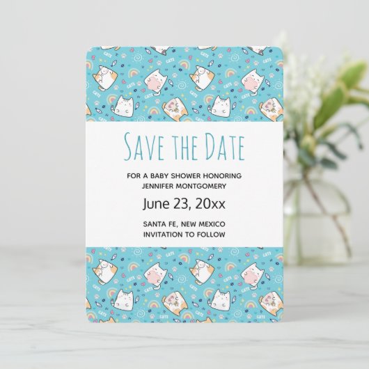 Cute Kitty Cat Pattern Whimsical Save the Date (Staand voorkant)