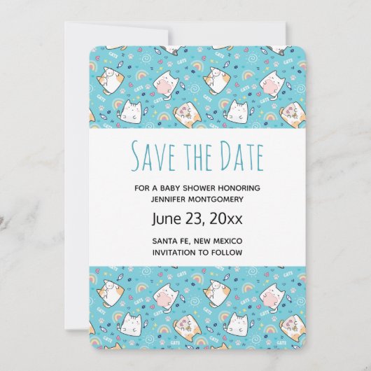 Cute Kitty Cat Pattern Whimsical Save the Date (Voorkant)