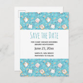 Cute Kitty Cat Pattern Whimsical Save the Date Uitnodiging Briefkaart (Voorkant / Achterkant)