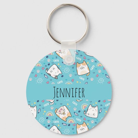 Cute Kitty Cat Pattern Whimsical Sleutelhanger (Voorkant)