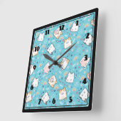 Cute Kitty Cat Pattern Whimsical Vierkante Klok (Hoek)
