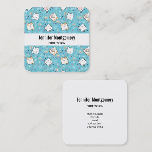 Cute Kitty Cat Pattern Whimsical Vierkante Visitekaartje (Voorkant / Achterkant)