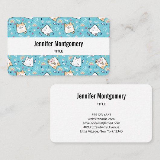 Cute Kitty Cat Pattern Whimsical Visitekaartje (Voorkant / Achterkant)