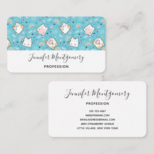 Cute Kitty Cat Pattern Whimsical Visitekaartje (Voorkant / Achterkant)