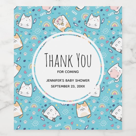 Cute Kitty Cat Pattern Whimsical Wijn Etiket (Enkel label)