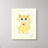 Cute Kitty Cat & Paw Pattern op Koral Canvas Afdruk (Voorkant)