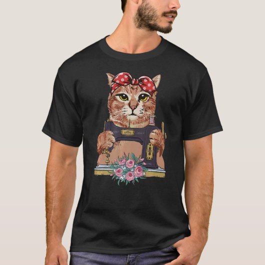 Cute Kitty Cat Quilting Sewing Machine Cat T-shirt (Voorkant)