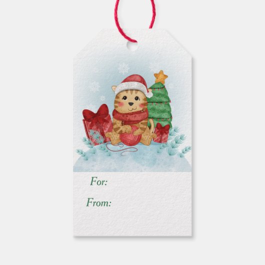 Cute Kitty Cat Santa Hat Kerstmis Cadeaulabel (Achterkant)