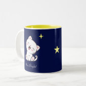Cute Kitty Cat & Star op blauw Tweekleurige Koffiemok (Voorkant links)