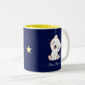 Cute Kitty Cat & Star op blauw Tweekleurige Koffiemok (Voorkant rechts)