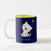 Cute Kitty Cat & Star op blauw Tweekleurige Koffiemok (Links)