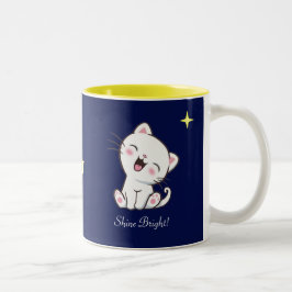 Cute Kitty Cat & Ster op Blauwe Tweekleurige Koffiemok