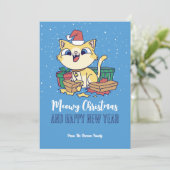 Cute Kitty Cat Winter Holiday Meowy Kerstmis Feestdagenkaart (Staand voorkant)