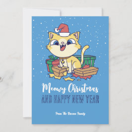 Cute Kitty Cat Winter Holiday Meowy Kerstmis Feestdagenkaart