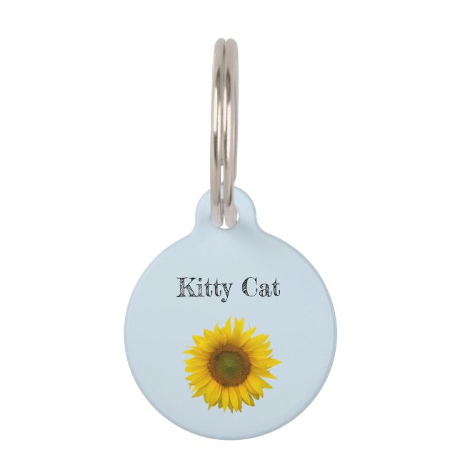 Cute Kitty Cat Yellow Sunflower Huisdierpenning (Voorkant)