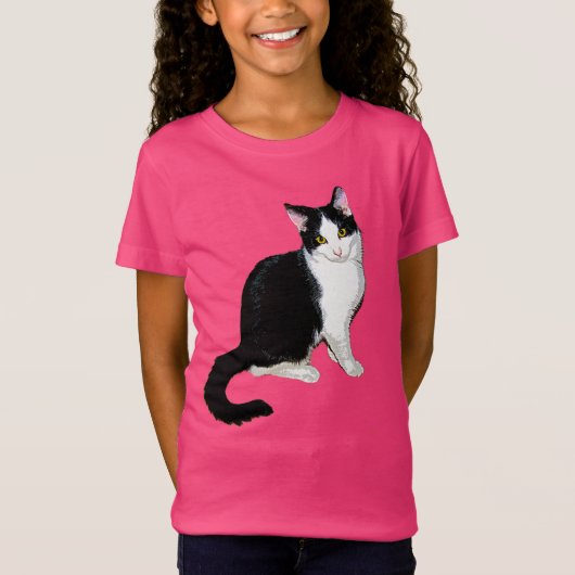 Cute Kitty Cat, zwart en wit T-shirt (Voorkant)