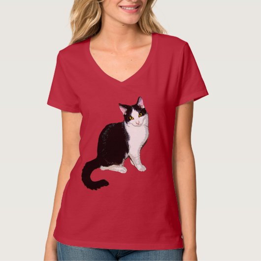 Cute Kitty Cat, zwart en wit T-shirt (Voorkant)