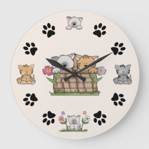 Cute Kitty Cats and Paw Prints Grote Klok