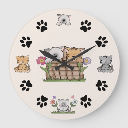 Cute Kitty Cats and Paw Prints Grote Klok (Voorkant)