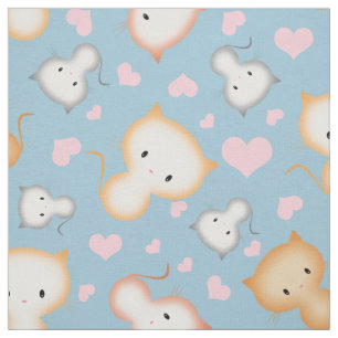 Cute Kitty Cats en Hartjes Patroon Stof